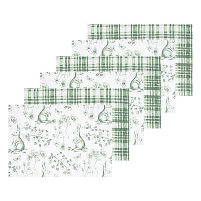 Spring Greens Bunny Toile Placemats Set of 6, 14" x 20"