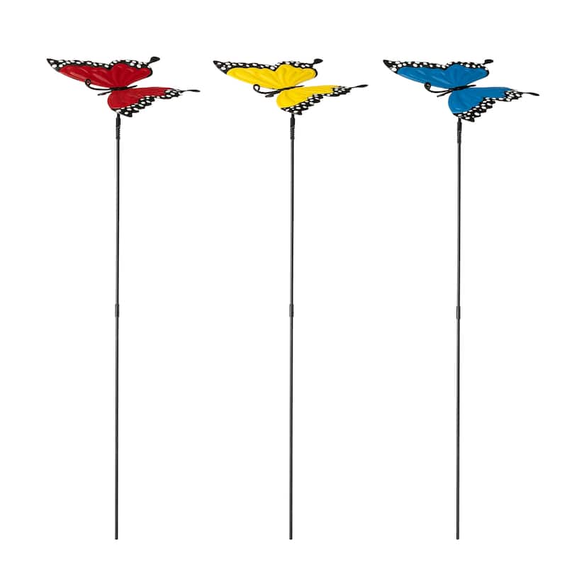 Glitzhome Set of 3 Metal Spring Garden Butterfly Birds Yard Stakes