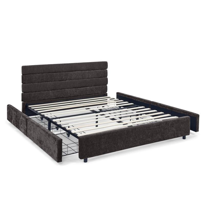 Queen size cushioned bed, comfortable cushioned bed frame, headboard and solid bed frame