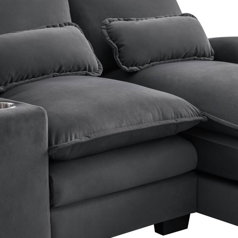 123'' Modern U-Shaped Sofa with Console, Cup Holders and USB Ports