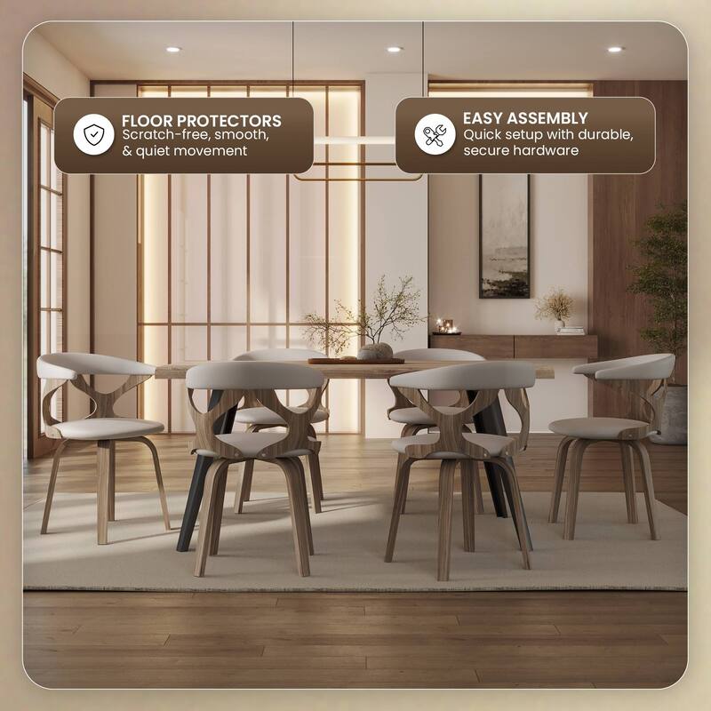 Dining Chairs Round Leather Seat with Solid Wood Legs Accent Arm Chair Modern Cut-Out Design