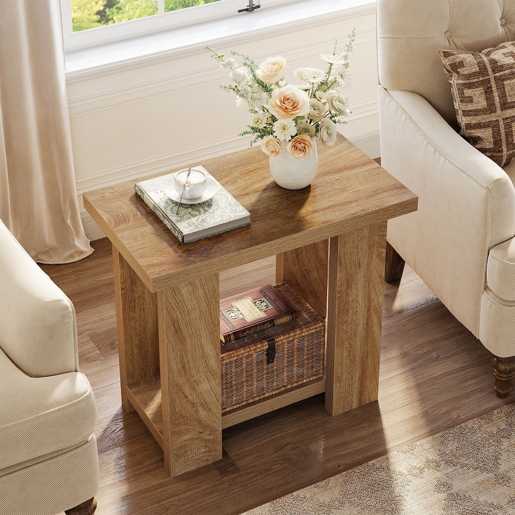 25.59'' Tall End Table with Open Shelf for Narrow Space