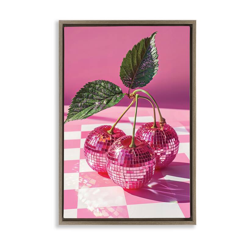 Stupell Disco Cherries on Checkered Framed Floater Canvas Wall Art Design By LSR Design Studio - 21 x 31 - Brown