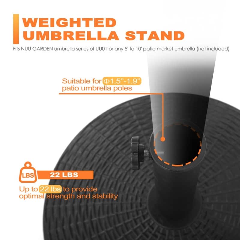 Outdoor Round Black Patio Umbrella Base, Resin and Concrete