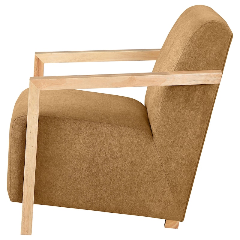 Ellon Accent Armchair, Soft Honey Orange Cushioned, Natural Brown Wood