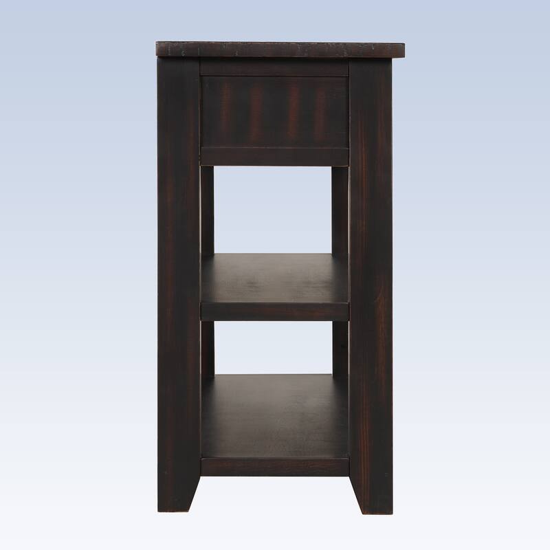 Modern Solid Pine Wood Top Console Table with Drawers and Shelves