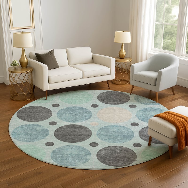 Premium Washable Super Soft Casual Circles Mayfield Rug - Teal - 8' x 8'