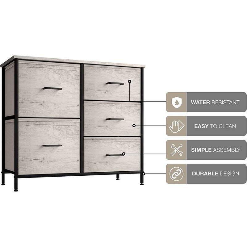Dresser w/ 5 Drawers - Furniture Storage Tower Unit for Home, Bedroom