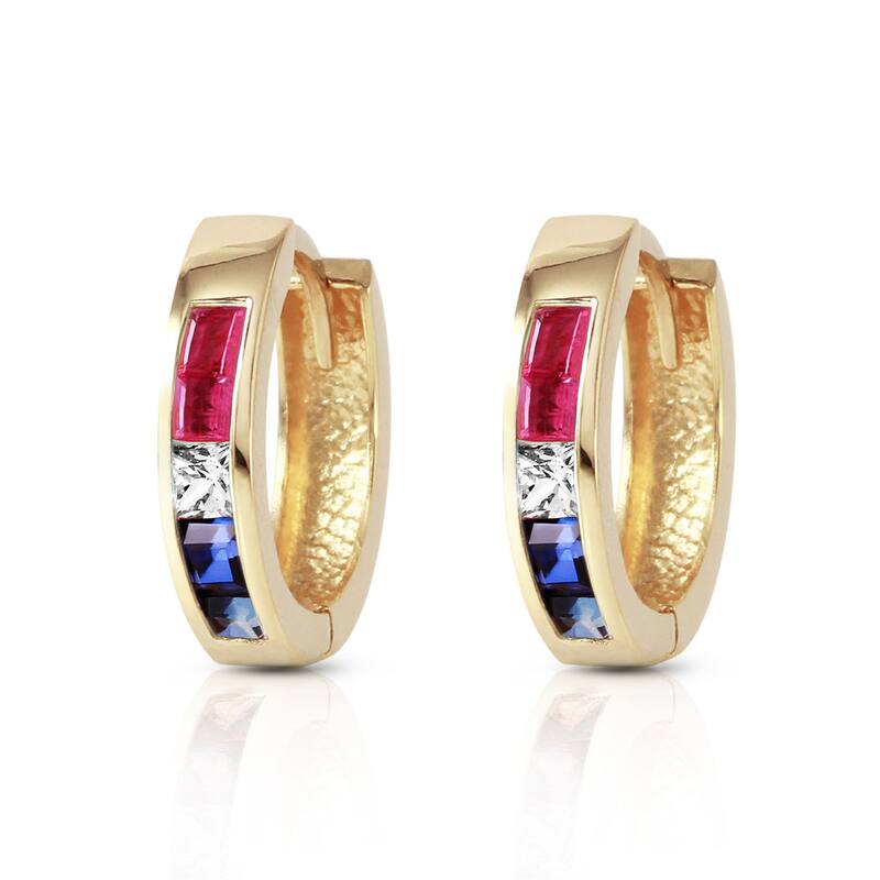 1.28 Carat 14K Solid Gold Hoop Earrings Natural Multi Gemstones