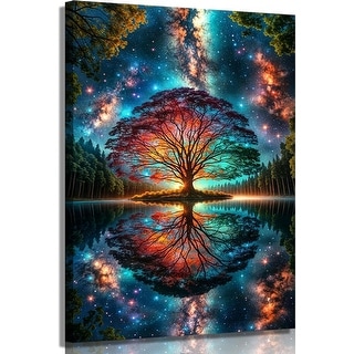 Tree of Life Canvas Wall Art Starry sky reflection Pictures Wall Decor ...