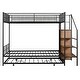 preview thumbnail 3 of 12, Black Twin over Full Size Metal Bunk Bed with Trundle and Lateral Storage Ladder and Wardrobe