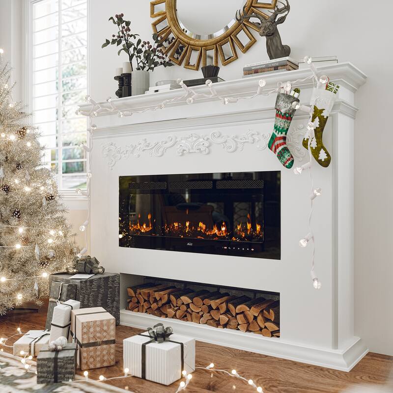 Clihome Ultra-thin Recessed Wall-Mounted Electric Fireplace - 42 .in
