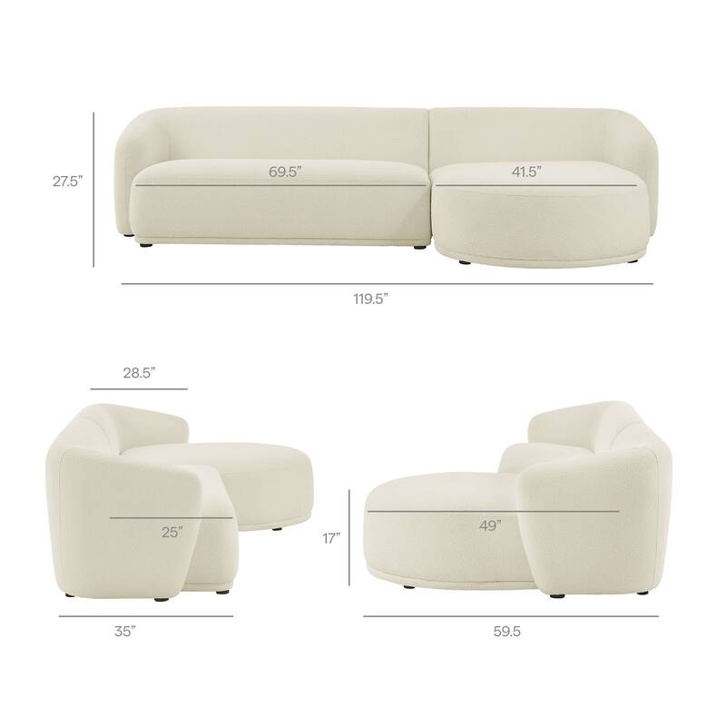 Monica 2 Piece Right Facing Boucle Fabric Modular Sofa with Chaise