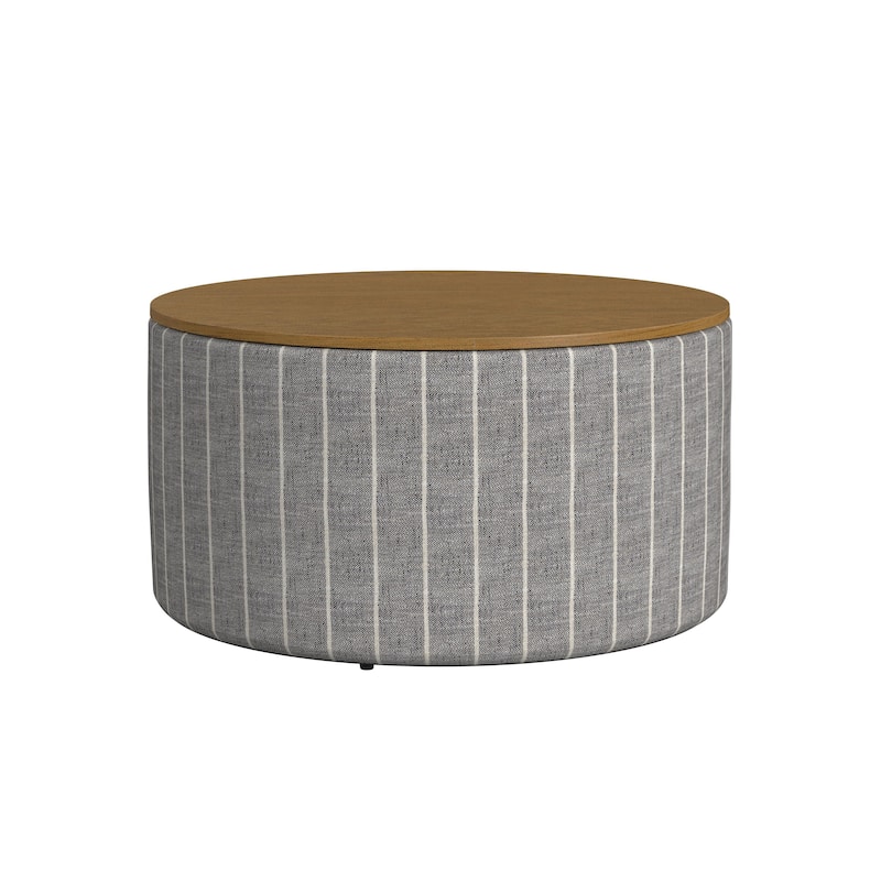 HomePop Round Storage Ottoman table with Wood Top
