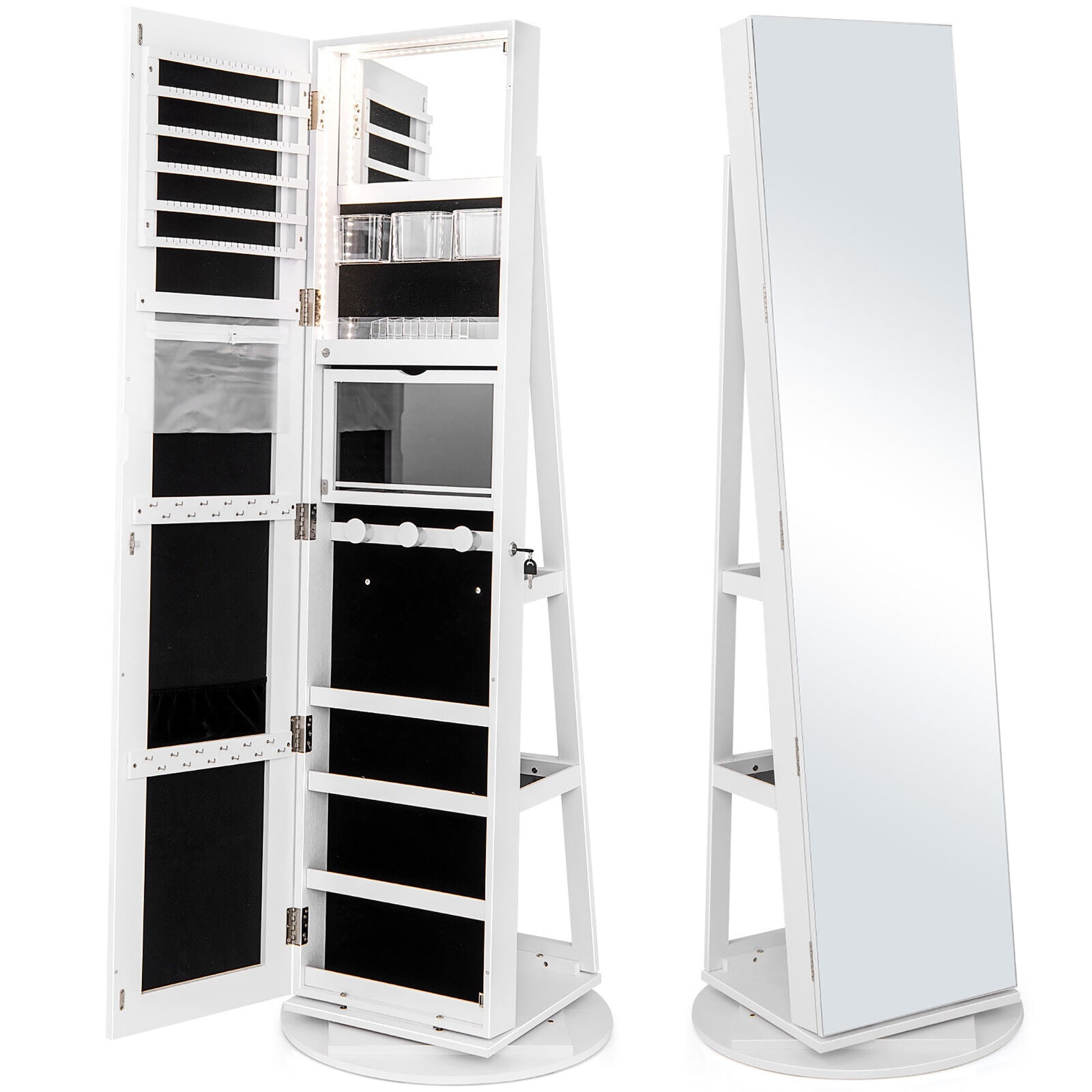 Gymax Rotating Mirrored Jewelry Cabinet with Mirror Storage Shelves Bed  Bath  Beyond 36343014