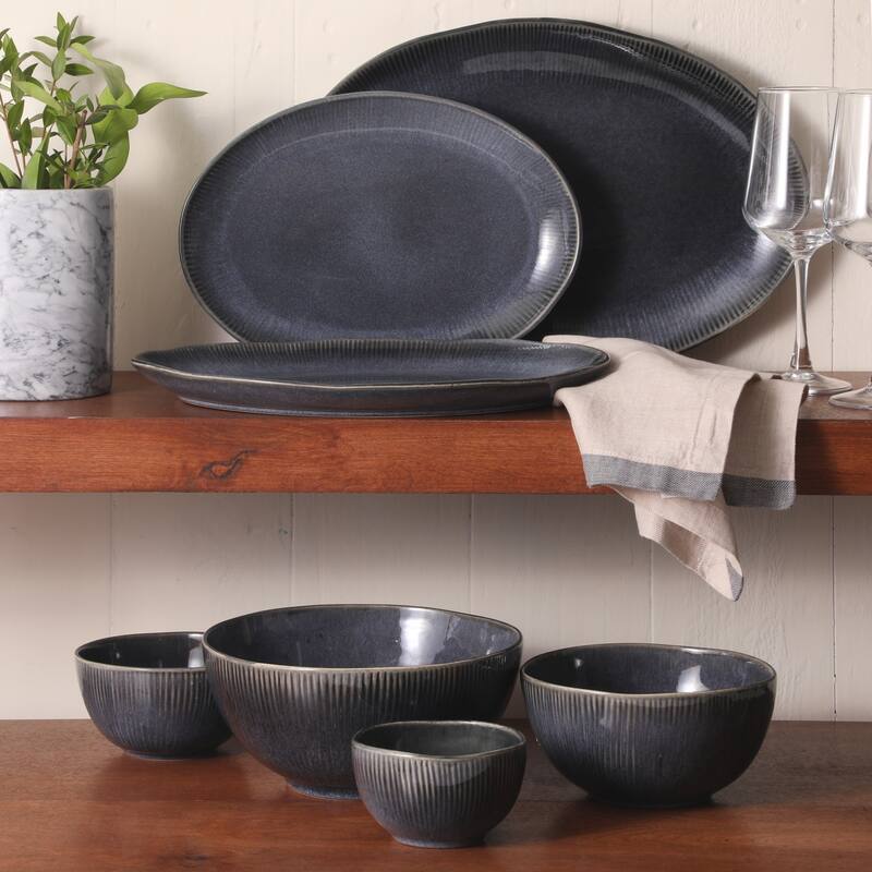 Gibson Elite Sandy Pines 3 Piece Oval Platter Set, 15.7", 13.75" & 12" Stoneware Reactive Serving Platters