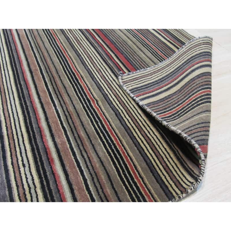 Handmade Wool Striped Rug, Elegant Black/Charcoal Area Rug for Living Room, Bedroom, Office, Home Décor, Durable