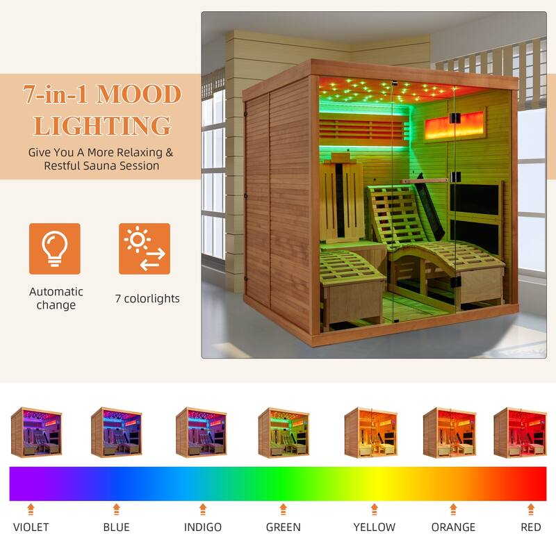Infrared Sauna up to 4 Person with 15 Minutes Warm-up Heater Tube & Carbon Plate