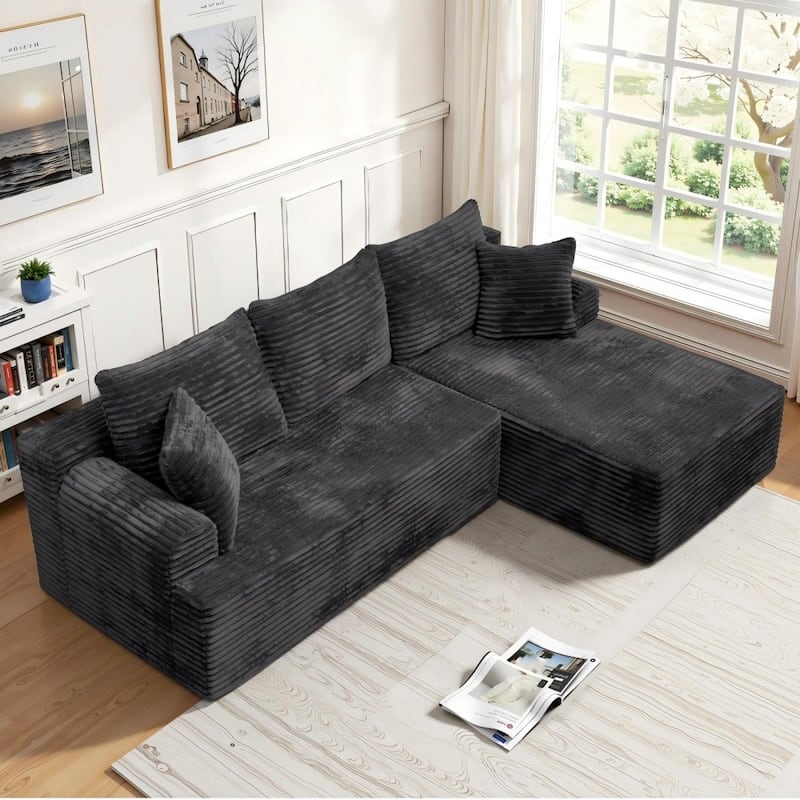 95.2" Modern L-Shaped Corduroy Sectional Sofa, No Assembly Reqired - Dark Grey - Left Facing