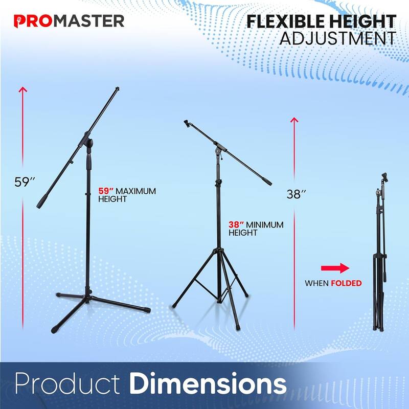 ProMaster Tripod Microphone Stand - Universal and Adjustable Professional Audio Telescopic Boom Arm Tripod Microphone Stand