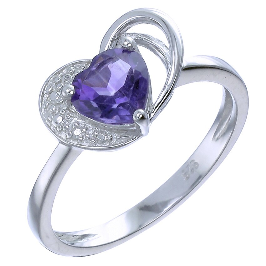 0.70 cttw Heart Shape Purple Amethyst Ring in .925 Sterling Silver with Rhodium