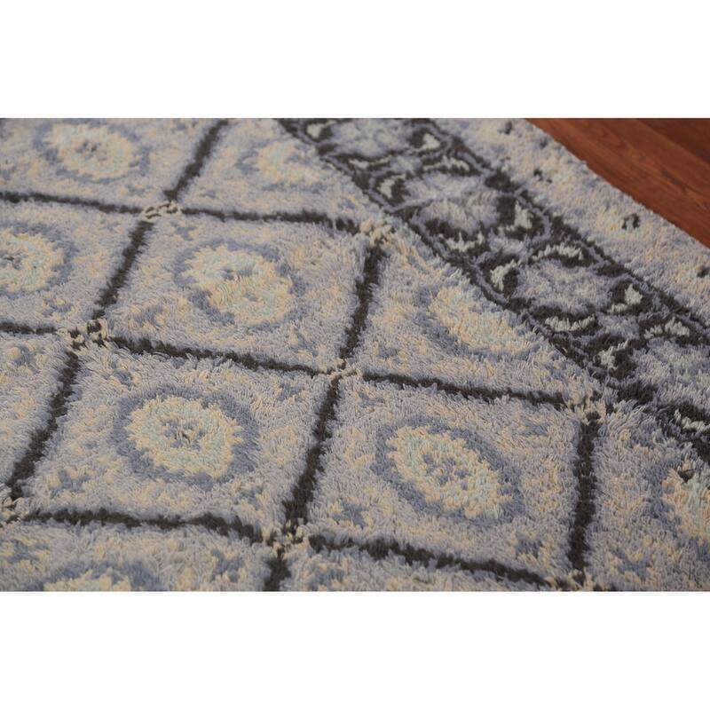 Trellis Plush Moroccan Shaggy Oriental Rug Hand-Knotted Wool Carpet - 4'10" x 7'11"