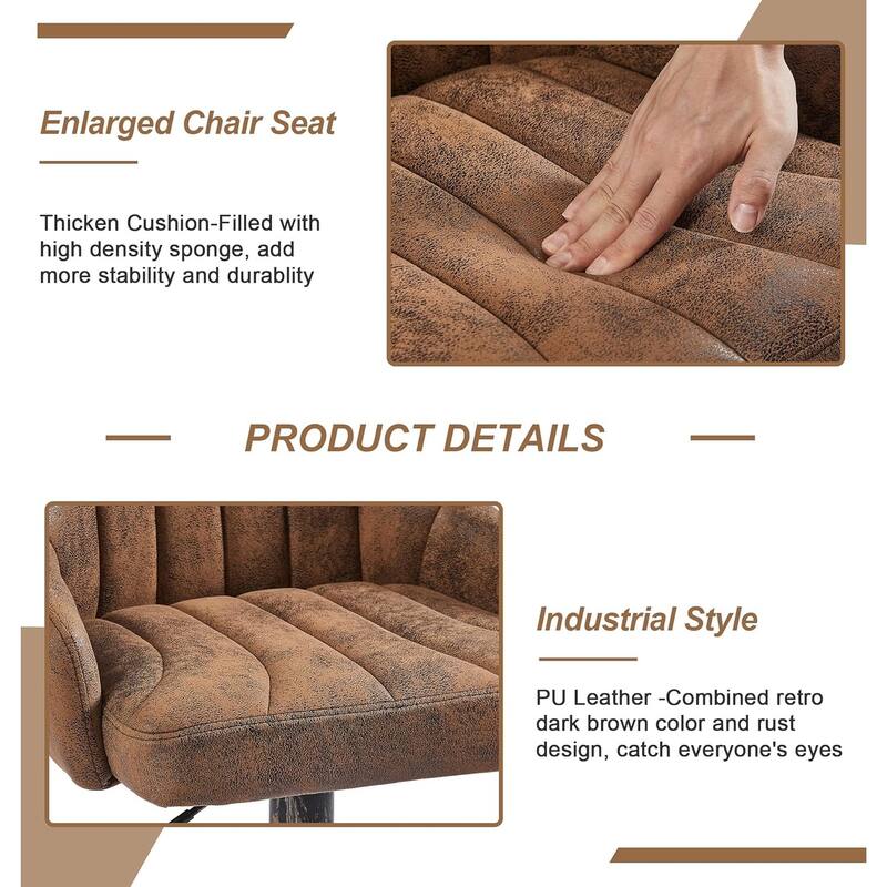 VECELO Set of 2 Adjustable Height Barstool with Footrest and Back Upholstered Bar or Counter Height Stool and Parts