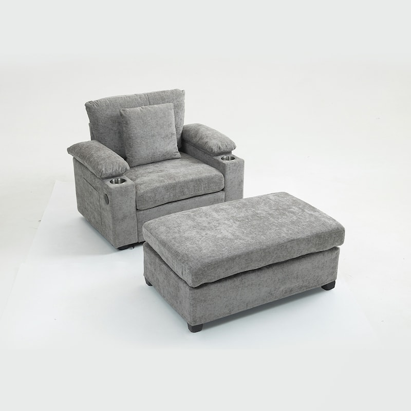 USB Charging Ports Oversized Arm Chair With Ottoman