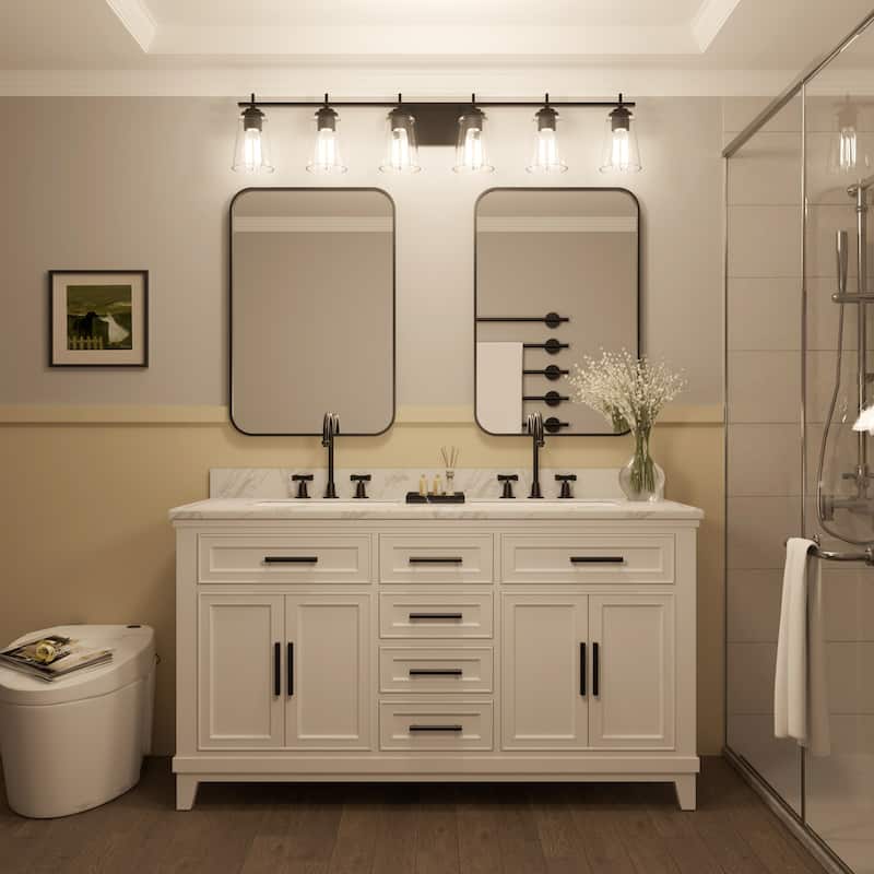 Kiro 6-light Modern Farmhouse Black Bathroom Vanity Lights with UL Certified - 46''