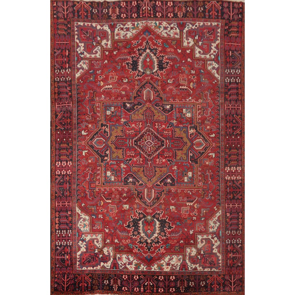 Hand Knotted Oriental 100% Wool Carpet Traditional Medallion Red Heriz Area Rug - 11' 0'' X 8' 2''