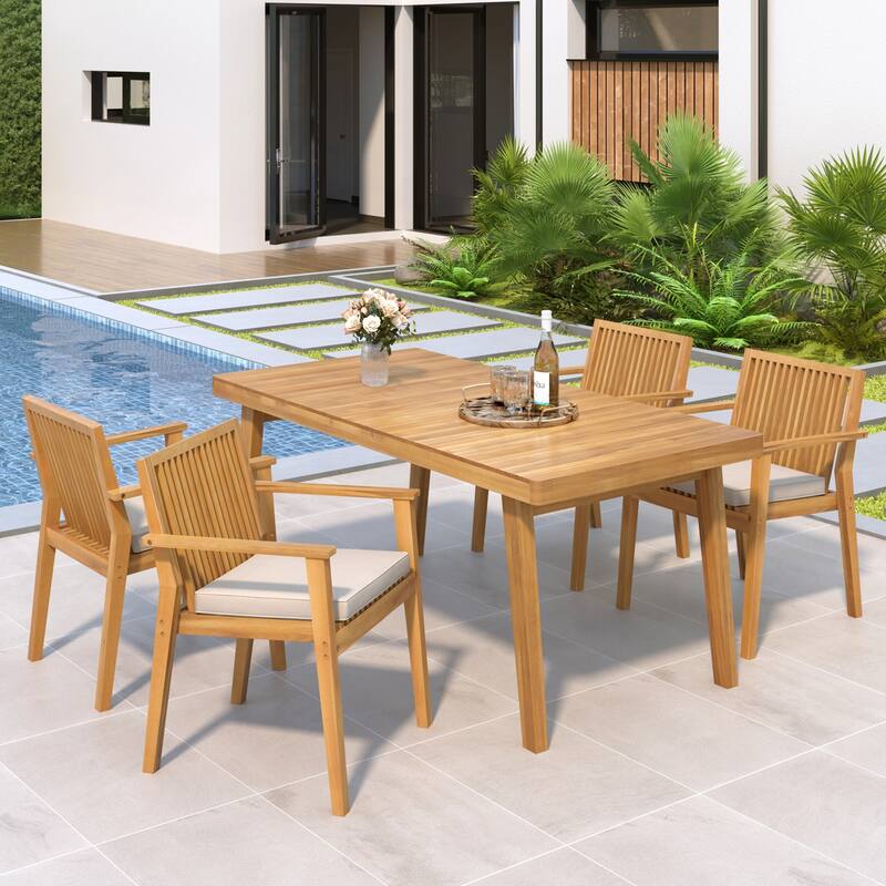5 - Piece Patio Furniture Set with Acacia Wood Table and 4 Chairs