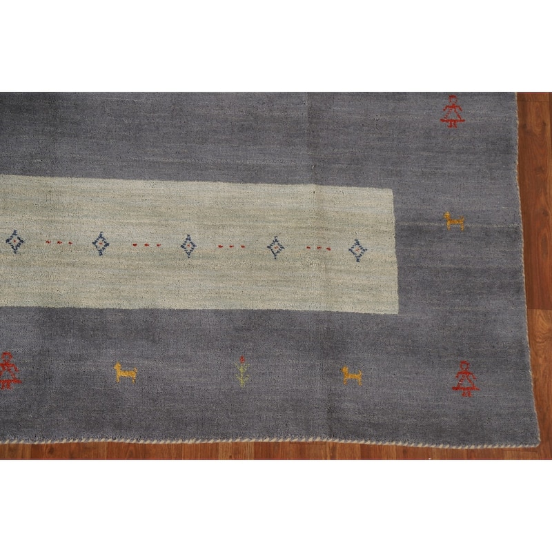 Tribal Gray Gabbeh Oriental Area Rug Hand-Knotted Wool Carpet - 8'1"x 9'11"