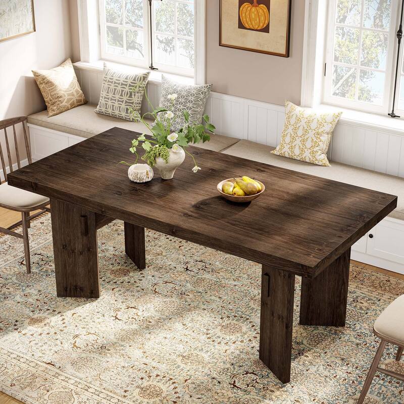 63" Solid Wood Rectangular Dining Table, Kitchen Dinner Table for Dining/Living Room Kitchen