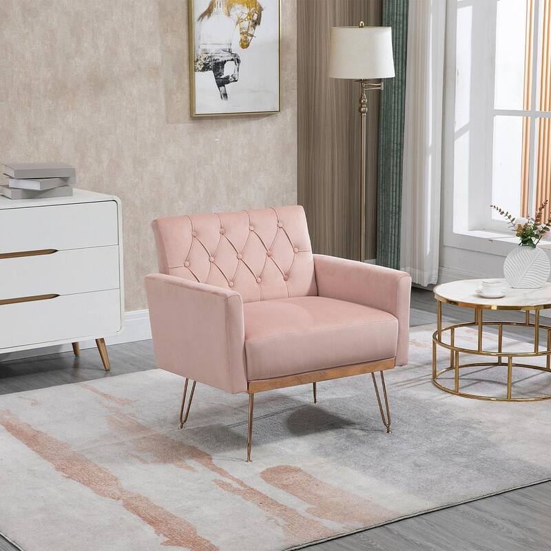 Modern Upholstered Velvet Accent Chair - 	Velvet - Pink