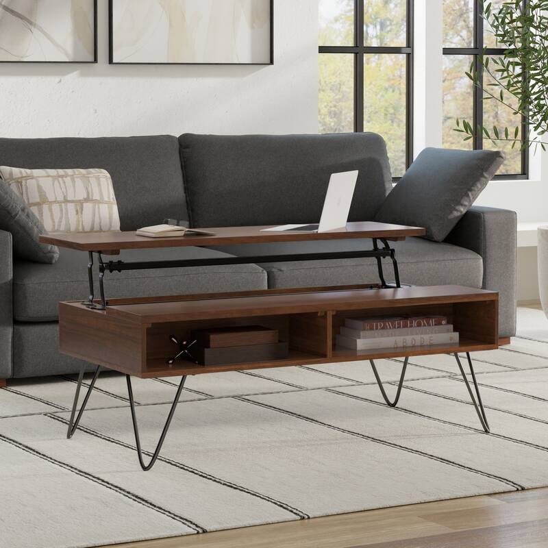 Moreno Rectangle Industrial Lift Top Coffee Table - 24"D x 48" W x 18" H - Walnut Veneer