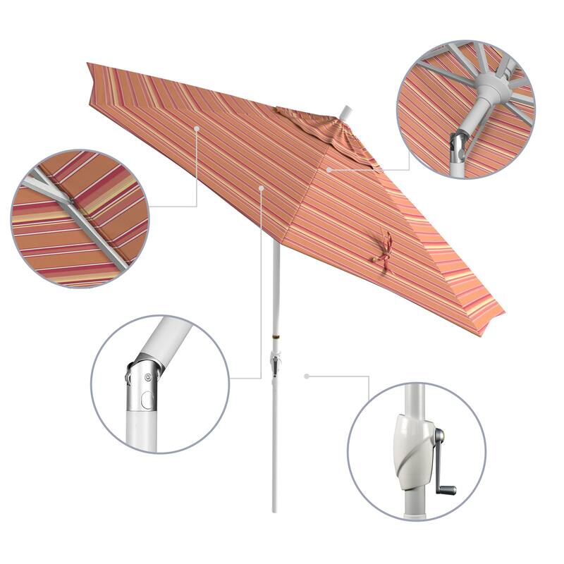 California Umbrella 9' Round Crank Lift Push Button Tilt White Aluminum Patio Umbrella Sunbrella