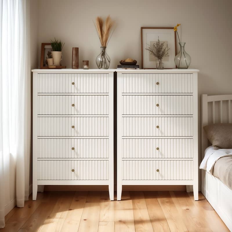 Elegant 5-Drawer Dresser Antique White for Bedroom