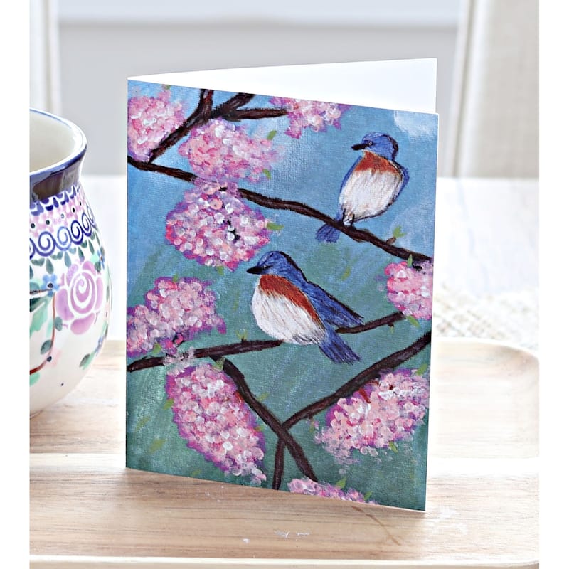Blue Rose Polish Pottery Greeting Cards - Bluebird Garden