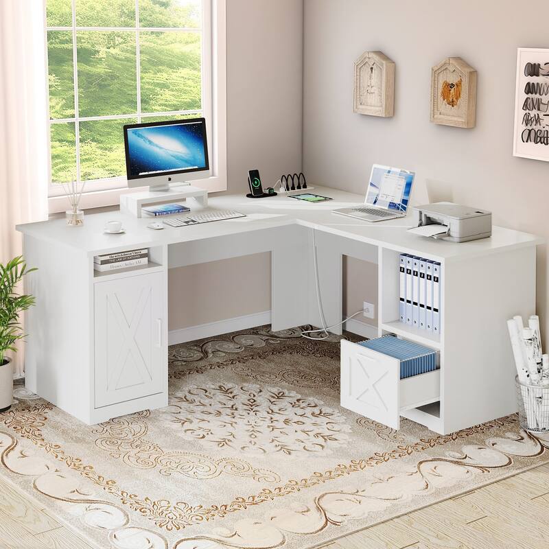 Moasis L Shaped Gaming Desk 59-Inch Computer Corner Desk with Monitor Stand