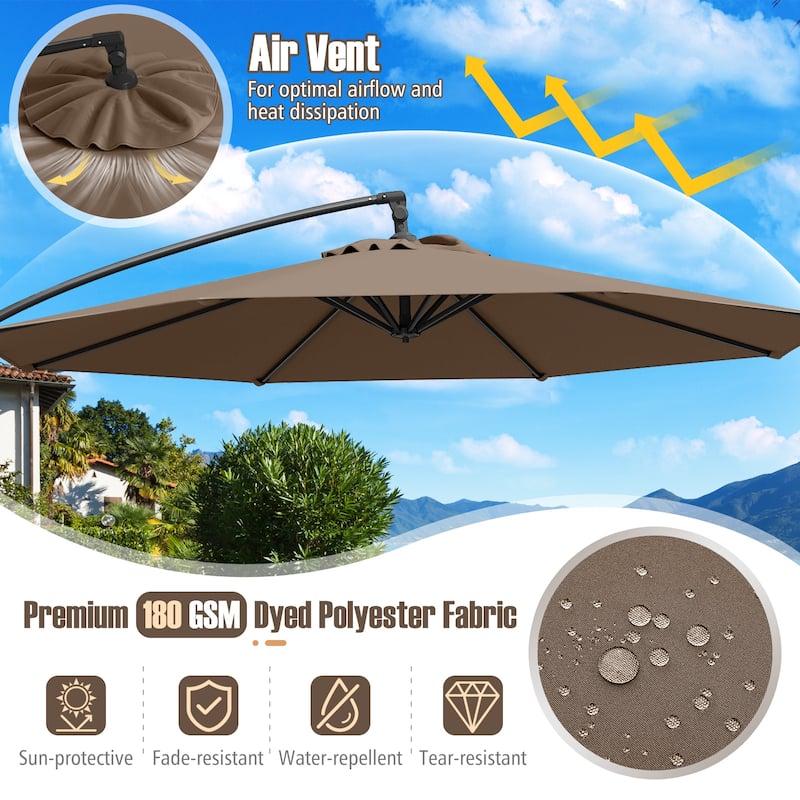 10 Feet Patio Offset Umbrella with Weighted Base 360° Tilt Cantilever Shade for Deck and Garden