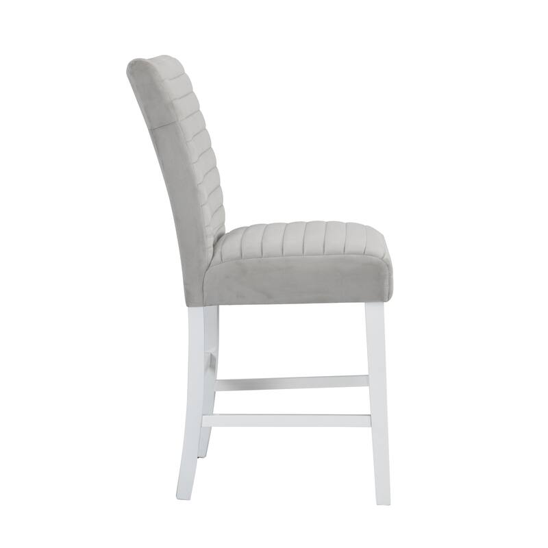 Elizaveta Gray Velvet &White High Gloss Finish Counter Height Chair (Set of 2)