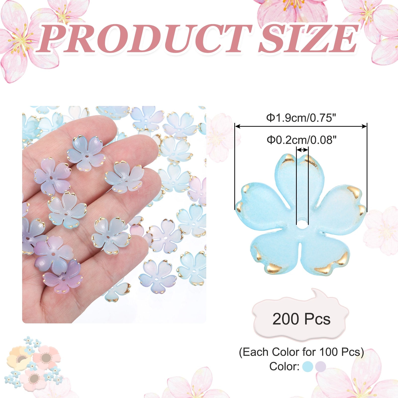 Acrylic Flower Beads, Spacer Bead Floral Charm - 19mm