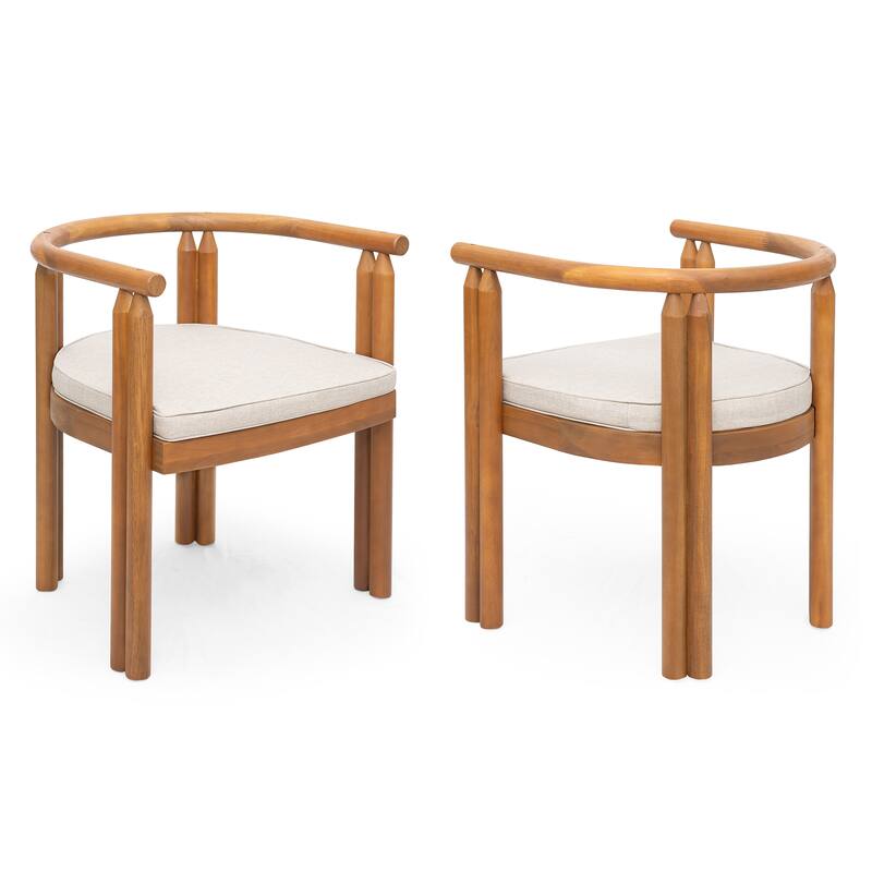 Christopher Knight Home - Peregrine Acacia Wood Armrest Dining Chair with Beige Cushion（Set of 2）