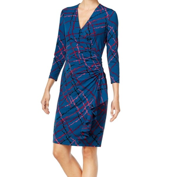 Anne Klein NEW Blue Printed Faux-Wrap