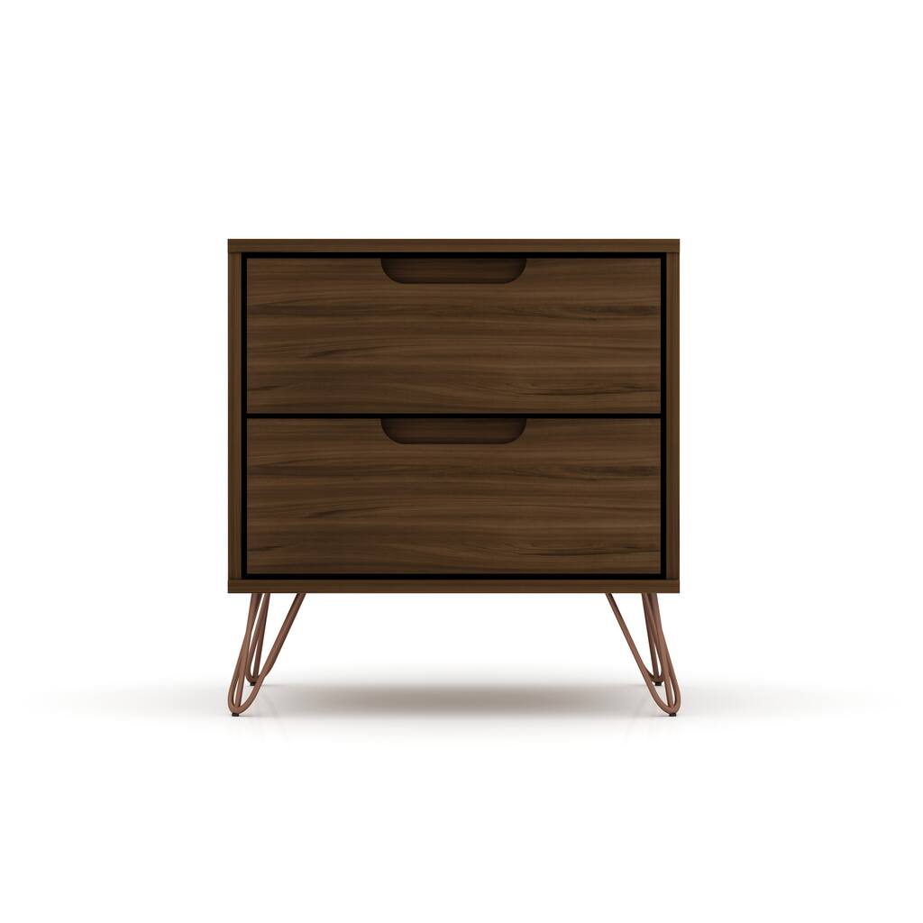 Mid-Century Modern 2-Drawer Nightstand in Chestnut Brown, 20.08\