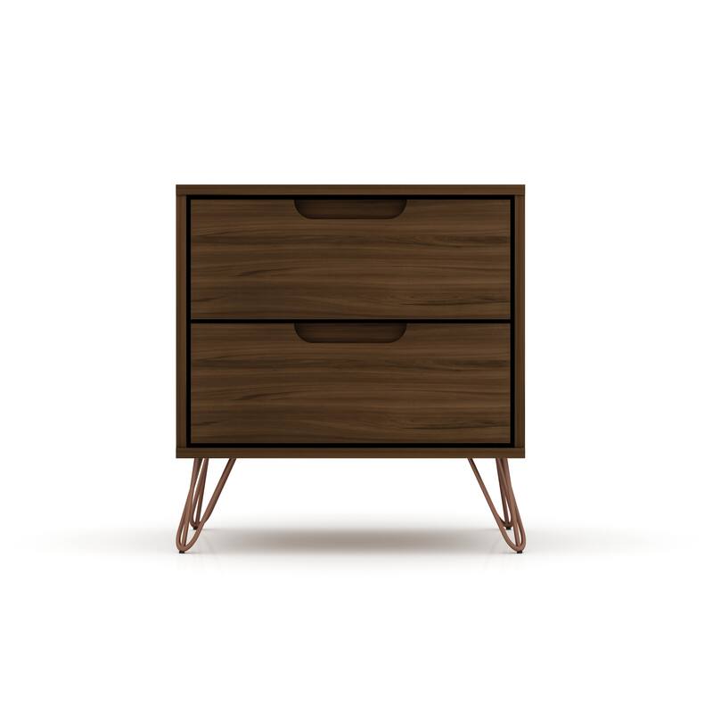 Mid-Century Modern 2-Drawer Nightstand in Chestnut Brown, 20.08\ - Chestnut