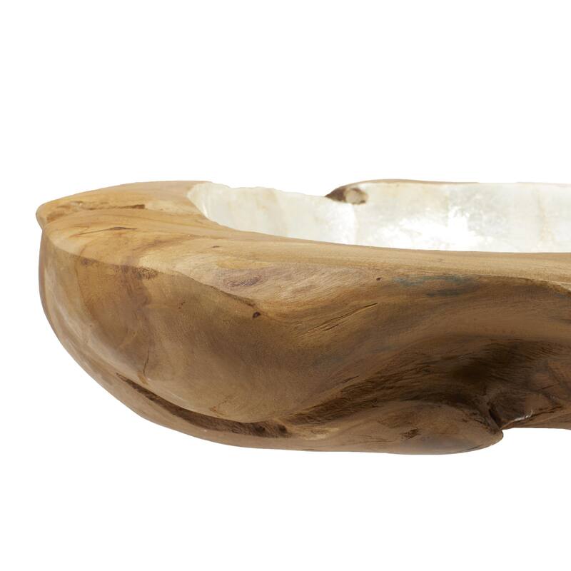 Teak Wood Handmade Live Edge Free Form Decorative Bowl with Capiz Interior - Brown - Roche River Decor