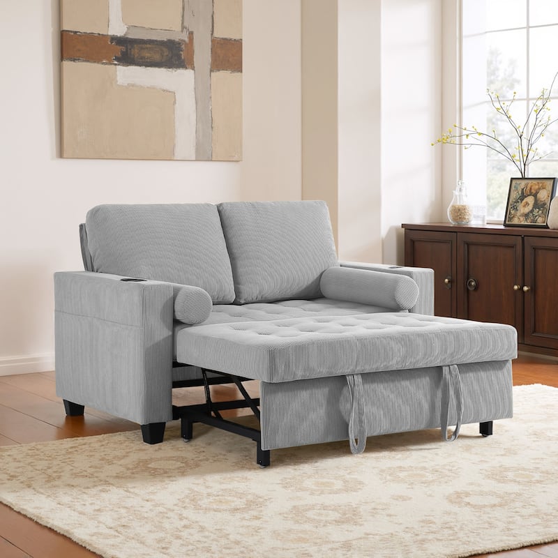 Corduroy Convertible Loveseat Sofa Bed Recliner with Cup Holder, USB Ports & Storage