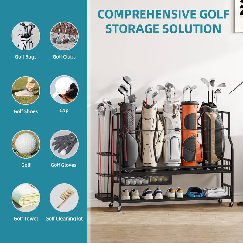 Moasis 3/5 Golf Bag Organizer Stand Holder with Wheels
