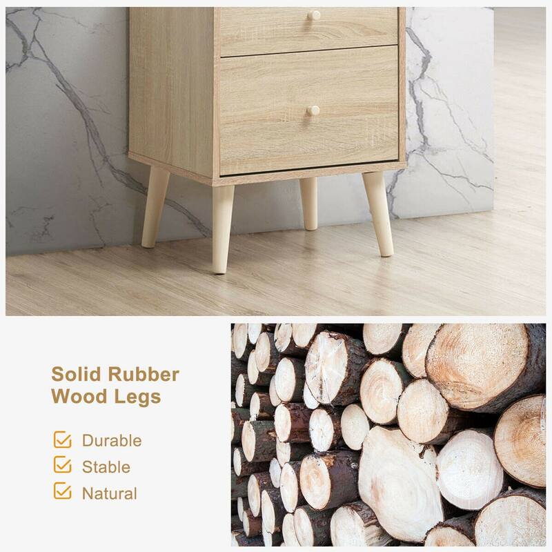 Gymax Nightstand 2-Drawer Beside End Side Table w/Rubber Legs